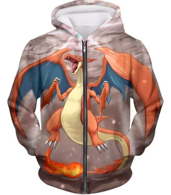 Pokemon Hoodie - Pokemon Fire Type Pokemon Charizard Action Hoodie - Zip Up Hoodie