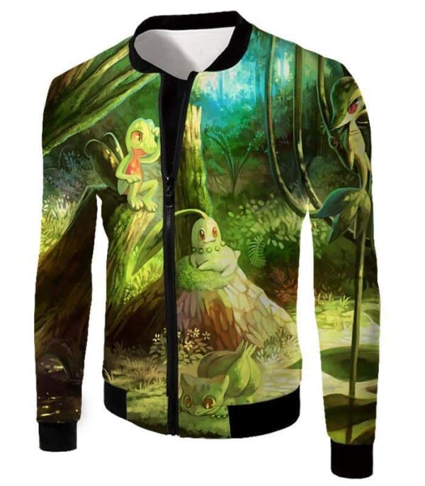 Pokemon Hoodie - Pokemon Grass Type Treecko And Chikorita Cool Hoodie - Jacket