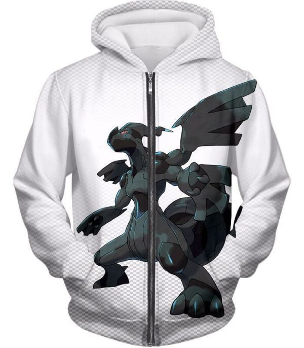 Pokemon Hoodie - Pokemon Legendary Pokemon Zekrom Black And White Series Hoodie - Zip Up Hoodie