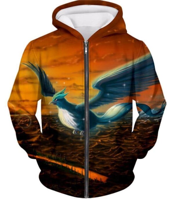 Pokemon Hoodie - Pokemon Mystic Flying Ice Pokemon Articuno Beautiful Hoodie - Zip Up Hoodie