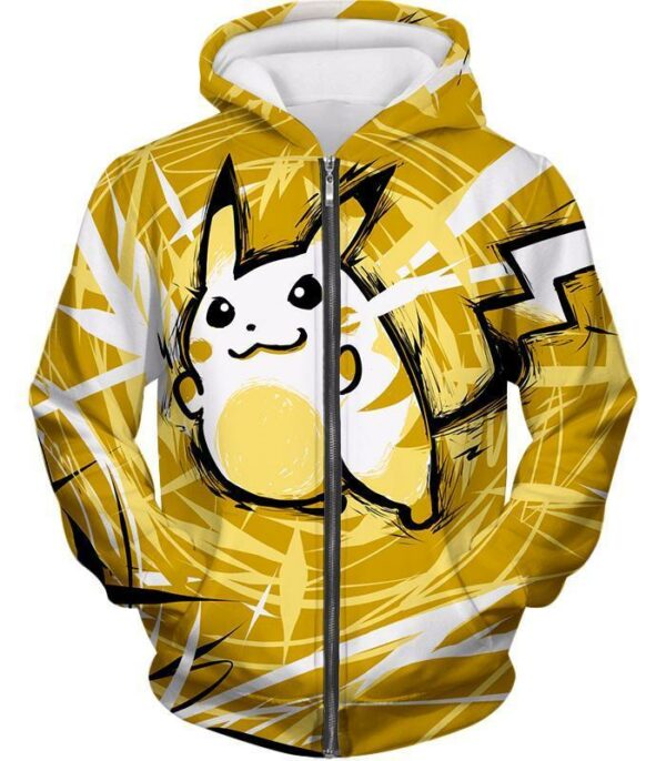 Pokemon Hoodie - Pokemon Raichu Cool Graphic Yellow Hoodie - Zip Up Hoodie