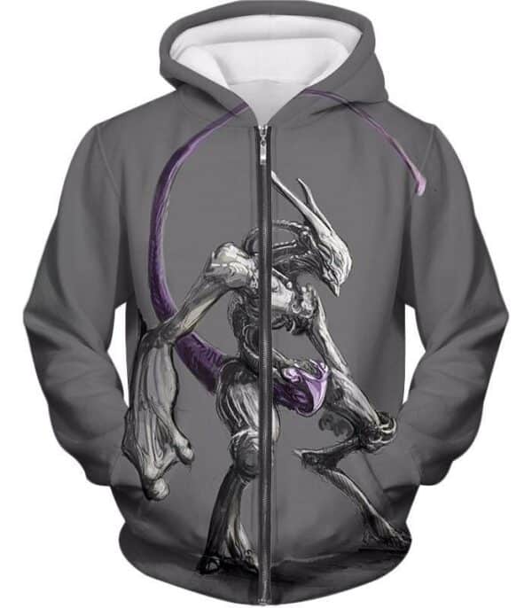 Pokemon Hoodie - Psychic Pokemon Mewto Cool Grey Hoodie - Zip Up Hoodie