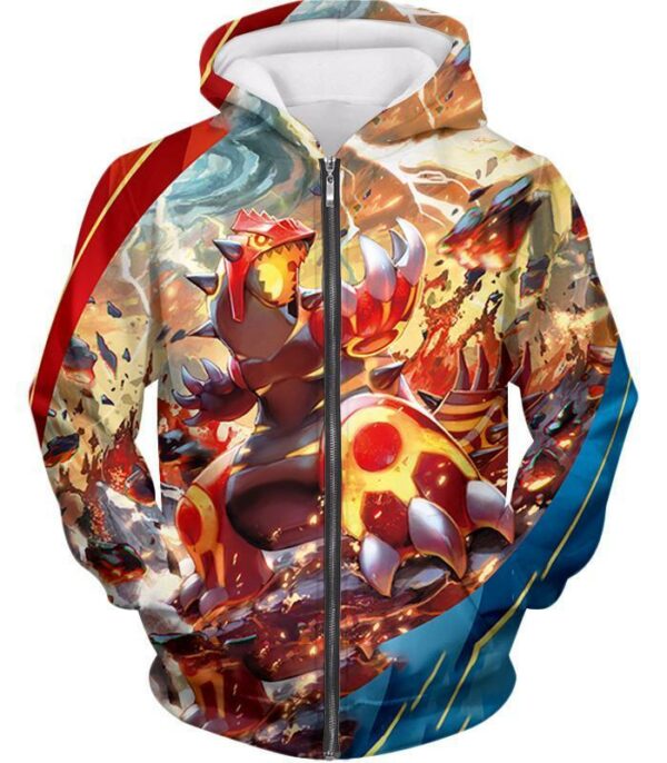 Pokemon Pokemon Legendary Red Blazing Groudon Hoodie - Zip Up Hoodie