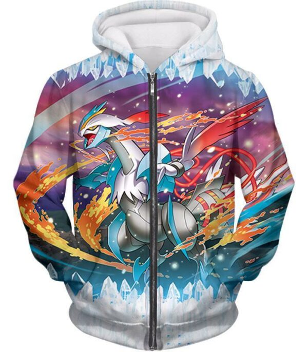 Pokemon Powerful Dragon Ice Type White Kyurem Super Hoodie - Zip Up Hoodie