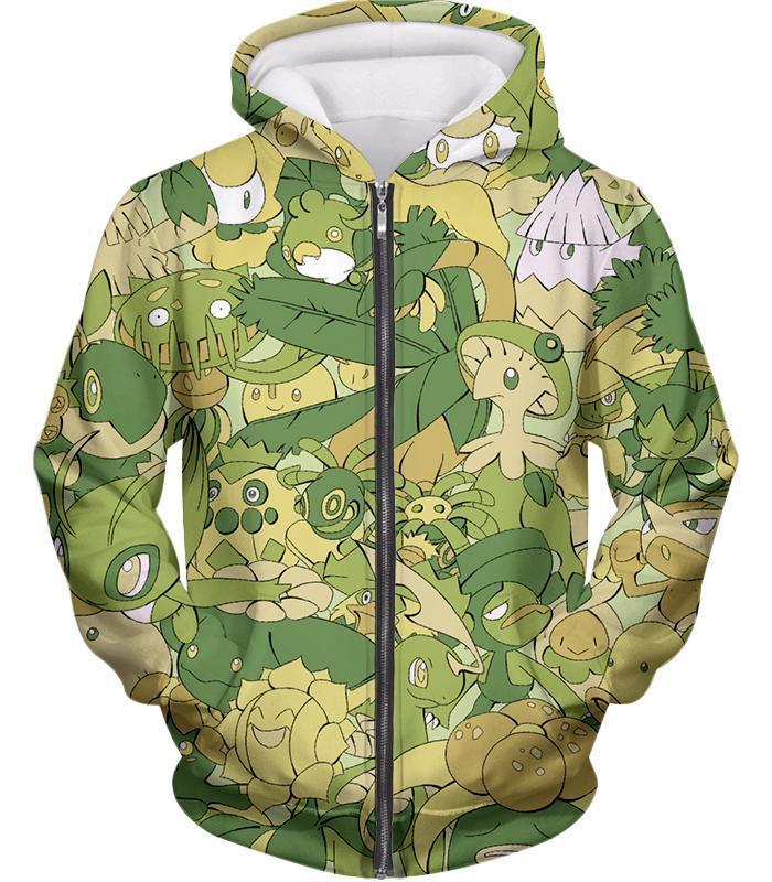 Pokemon Zip Up Hoodie - Grass Type Pokemons Zip Up Hoodie