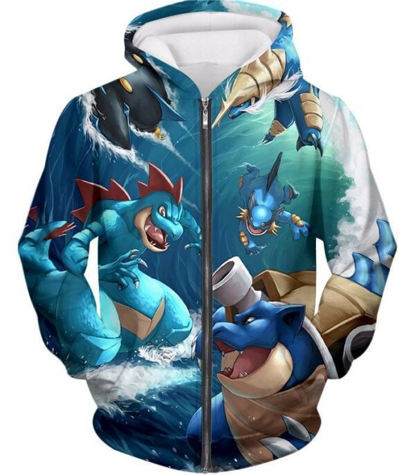 Pokemon Zip Up Hoodie - Pokemon All Powerful Water Type Pokemons Cool Zip Up Hoodie - Zip Up Hoodie