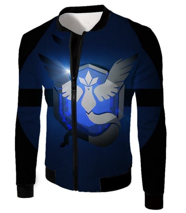 Pokemon Zip Up Hoodie - Pokemon Articuno Mystic Legendary Pokemon Logo Black Zip Up Hoodie - Jacket