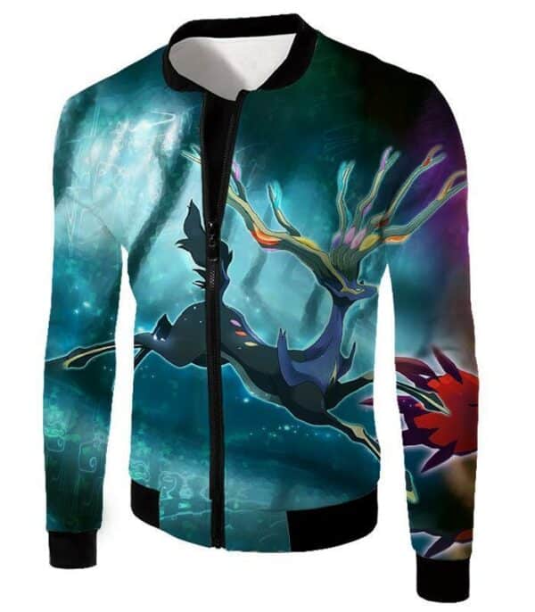 Pokemon Zip Up Hoodie - Pokemon Cool Fairy Rock Pokemon Xerneas Graphic Zip Up Hoodie - Jacket