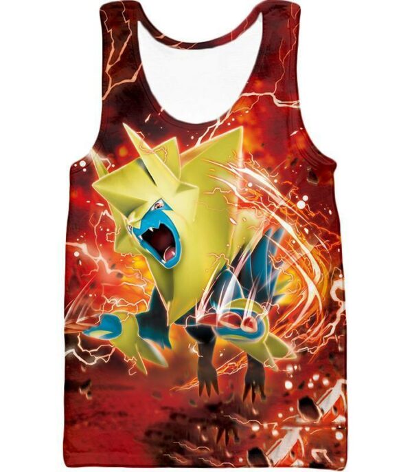 Pokemon Zip Up Hoodie - Pokemon Electric Type Pokemon Mega Manectric HD Graphic Red Zip Up Hoodie - Tank Top