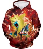 Pokemon Zip Up Hoodie - Pokemon Electric Type Pokemon Mega Manectric HD Graphic Red Zip Up Hoodie - Hoodie