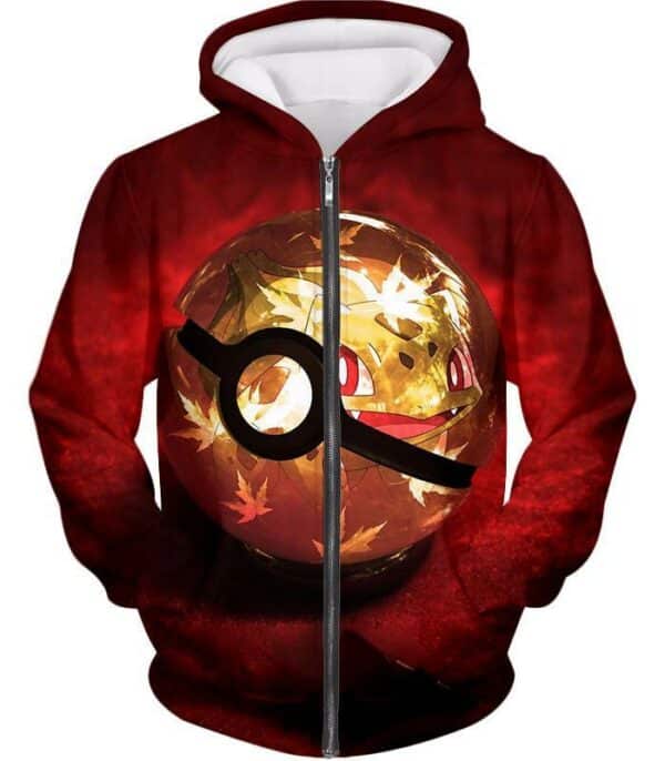 Pokemon Zip Up Hoodie - Pokemon Grass Pokemon Bulbasaur Pokeball Cool Red Zip Up Hoodie