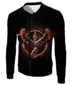 Pokemon Zip Up Hoodie - Pokemon Legendary Fire Pokemon Moltress Quoted Logo Cool Black Zip Up Hoodie - Jacket