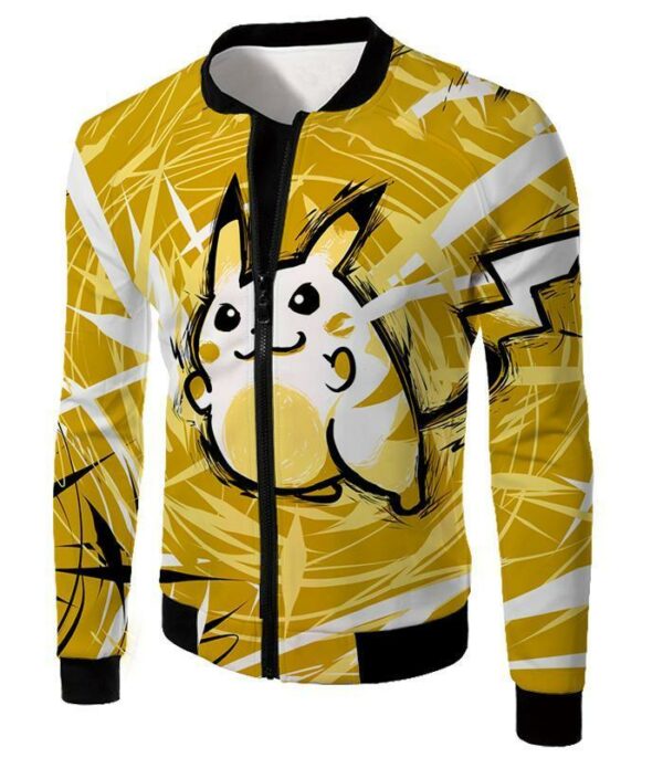 Pokemon Zip Up Hoodie - Pokemon Raichu Cool Graphic Yellow Zip Up Hoodie - Jacket