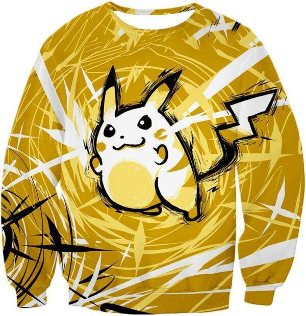 Pokemon Zip Up Hoodie - Pokemon Raichu Cool Graphic Yellow Zip Up Hoodie - Sweatshirt