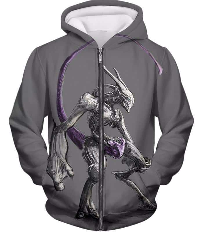 Pokemon Zip Up Hoodie - Psychic Pokemon Mewto Cool Grey Zip Up Hoodie