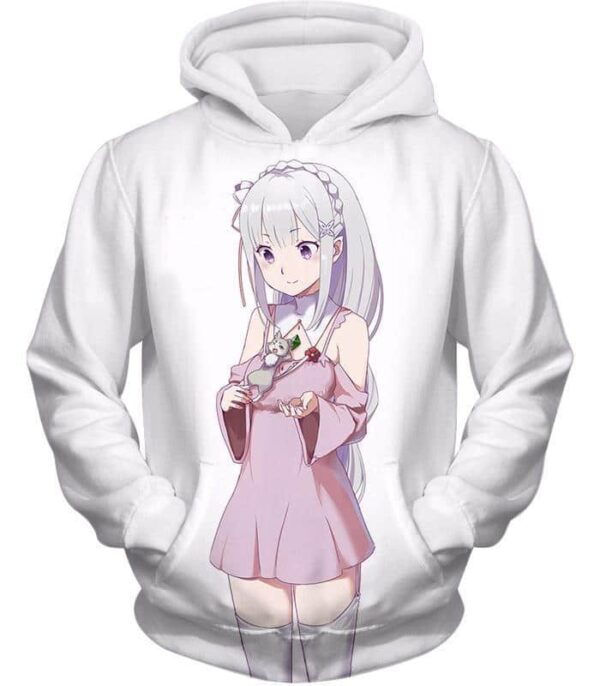 Re:Zero Anime Girl Princess Emilia Cute White Hoodie - Re:Zero Hoodie - Hoodie