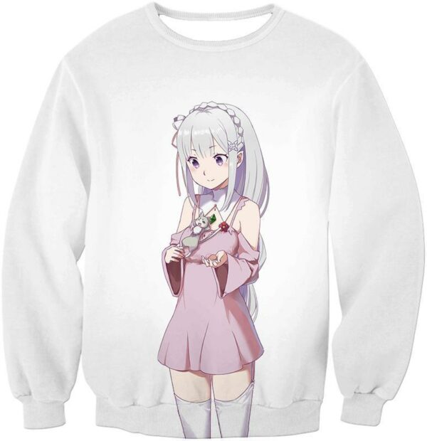 Re:Zero Anime Girl Princess Emilia Cute White Hoodie - Re:Zero Hoodie - Sweatshirt