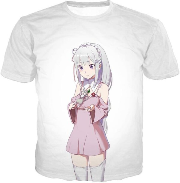 Re:Zero Anime Girl Princess Emilia Cute White Hoodie - Re:Zero Hoodie - T-Shirt