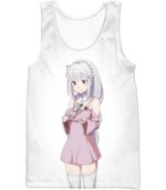 Re:Zero Anime Girl Princess Emilia Cute White Hoodie - Re:Zero Hoodie - Tank Top