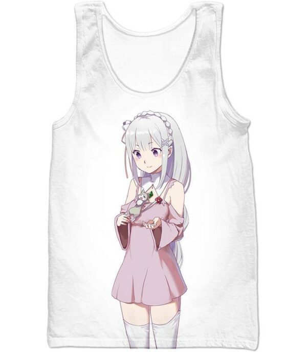 Re:Zero Anime Girl Princess Emilia Cute White Hoodie - Re:Zero Hoodie - Tank Top