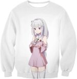 Re:Zero Anime Girl Princess Emilia Cute White Zip Up Hoodie - Re:Zero Hoodie - Sweatshirt