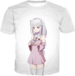 Re:Zero Anime Girl Princess Emilia Cute White Zip Up Hoodie - Re:Zero Hoodie - T-Shirt