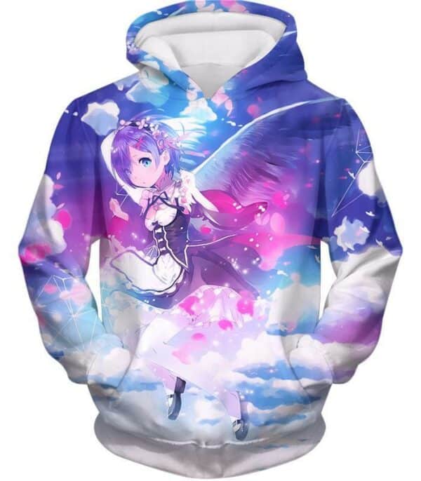 Re:Zero Cute Blue Hair Flying Anime Maid Rem Action Zip Up Hoodie - Hoodie