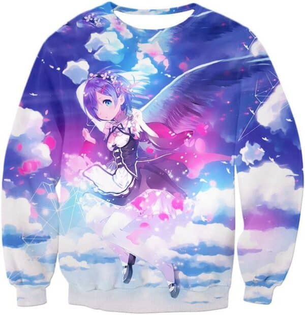 Re:Zero Cute Blue Hair Flying Anime Maid Rem Action Zip Up Hoodie - Sweatshirt