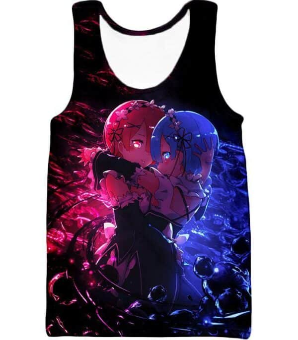 Re:Zero Wonderful Anime Twin Maids Rem And Ram Cute Black Hoodie - Re:Zero Anime Hoodie - Tank Top