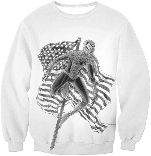 Favourite American Hero Spiderman Sketch White Hoodie - Sweatshirt