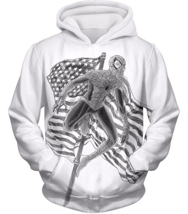 Favourite American Hero Spiderman Sketch White Zip Up Hoodie - Hoodie