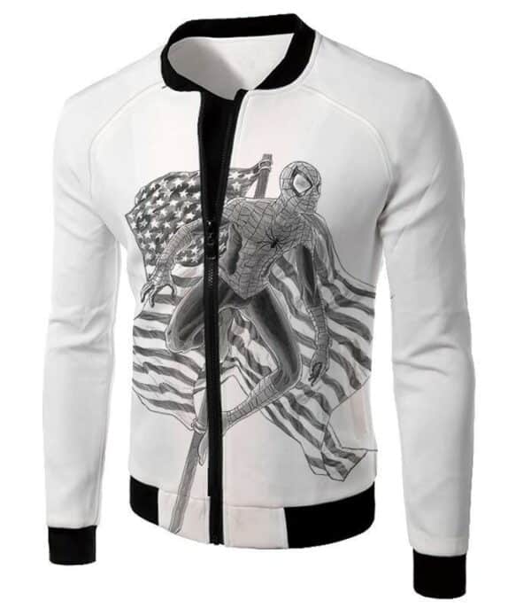 Favourite American Hero Spiderman Sketch White Zip Up Hoodie - Jacket