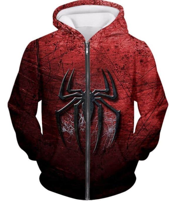 Marvels Ultimate Spiderman Logo Cool Scratched Red Hoodie - Zip Up Hoodie