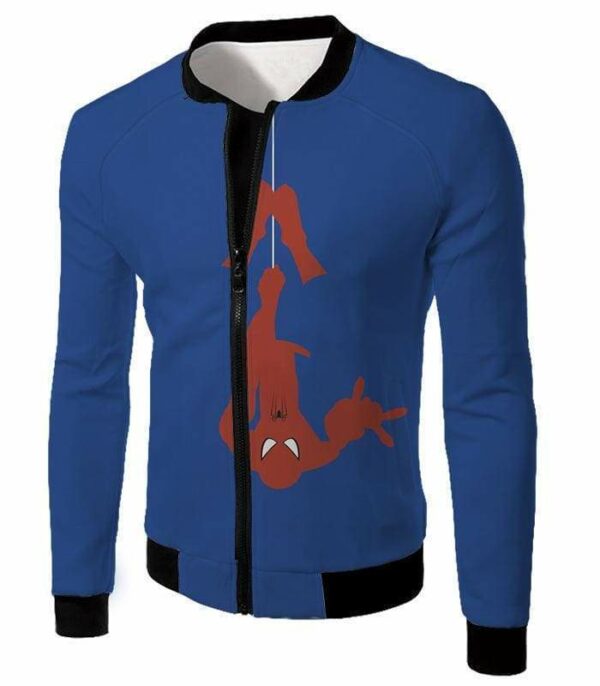 Web Slinging Cool American Hero Spiderman Blue Action Hoodie - Jacket