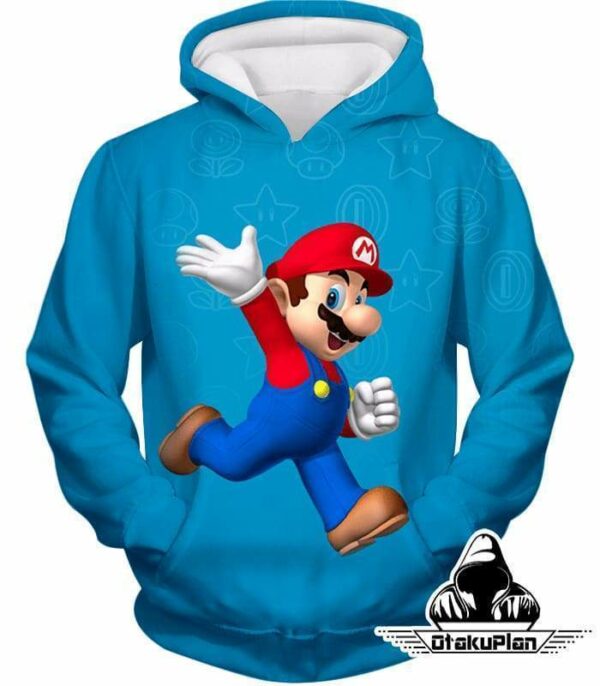 Super Cool Game Hero Mario Cool Promo Blue Zip Up Hoodie - Hoodie