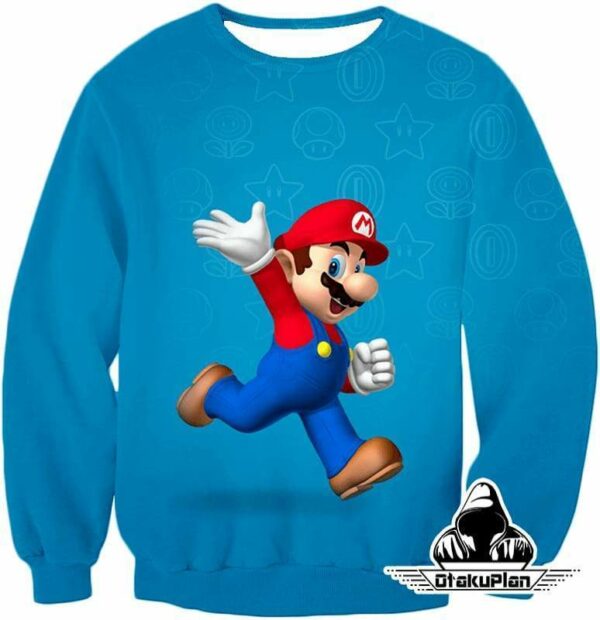 Super Cool Game Hero Mario Cool Promo Blue Zip Up Hoodie - Sweatshirt