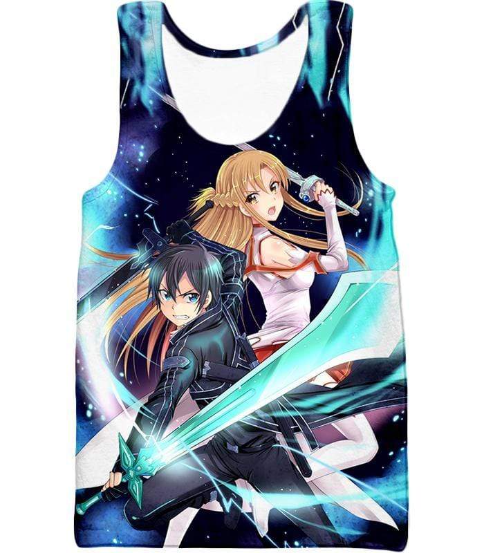 Sword Art Online Anime Couple Kirito And Asuna Ultimate Action Graphic Promo Zip Up Hoodie - Sword Art Online Zip Up Hoodie - Tank Top
