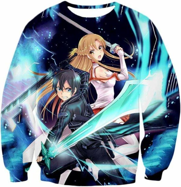 Sword Art Online Anime Couple Kirito And Asuna Ultimate Action Graphic Promo Zip Up Hoodie - Sword Art Online Zip Up Hoodie - Sweatshirt