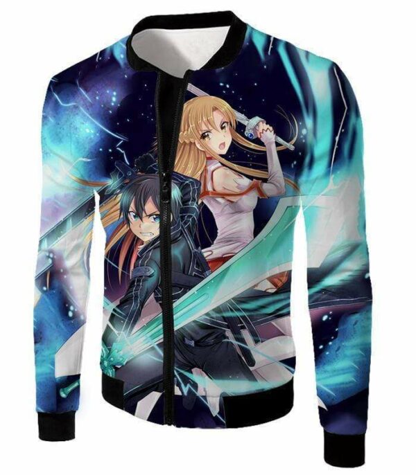 Sword Art Online Anime Couple Kirito And Asuna Ultimate Action Graphic Promo Zip Up Hoodie - Sword Art Online Zip Up Hoodie - Jacket