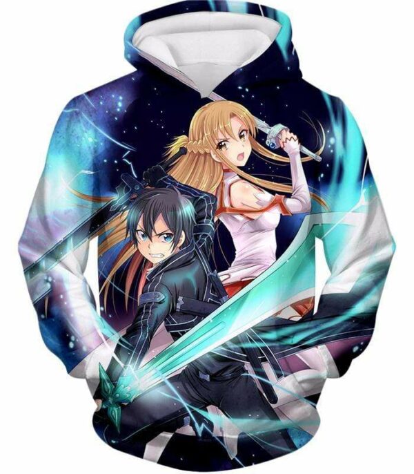 Sword Art Online Anime Couple Kirito And Asuna Ultimate Action Graphic Promo Zip Up Hoodie - Sword Art Online Zip Up Hoodie - Hoodie