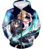 Sword Art Online Anime Couple Kirito And Asuna Ultimate Action Graphic Promo Hoodie - Sword Art Online Hoodie - Zip Up Hoodie