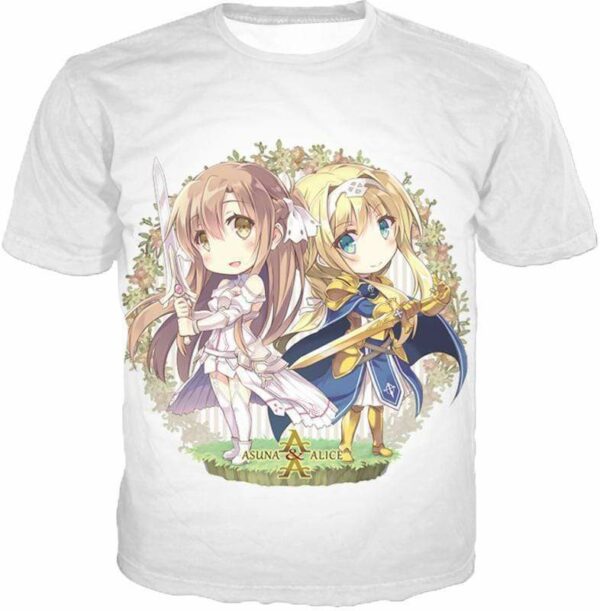 Sword Art Online Anime Girl Asuna And Alice Cool Anime Promo White Hoodie - Sword Art Online Hoodie - T-Shirt