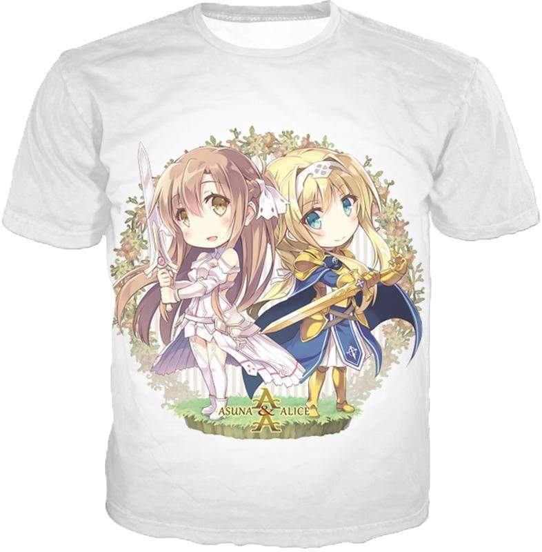 Sword Art Online Anime Girl Asuna And Alice Cool Anime Promo White Hoodie - Sword Art Online Hoodie - T-Shirt