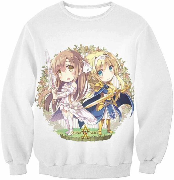 Sword Art Online Anime Girl Asuna And Alice Cool Anime Promo White Hoodie - Sword Art Online Hoodie - Sweatshirt