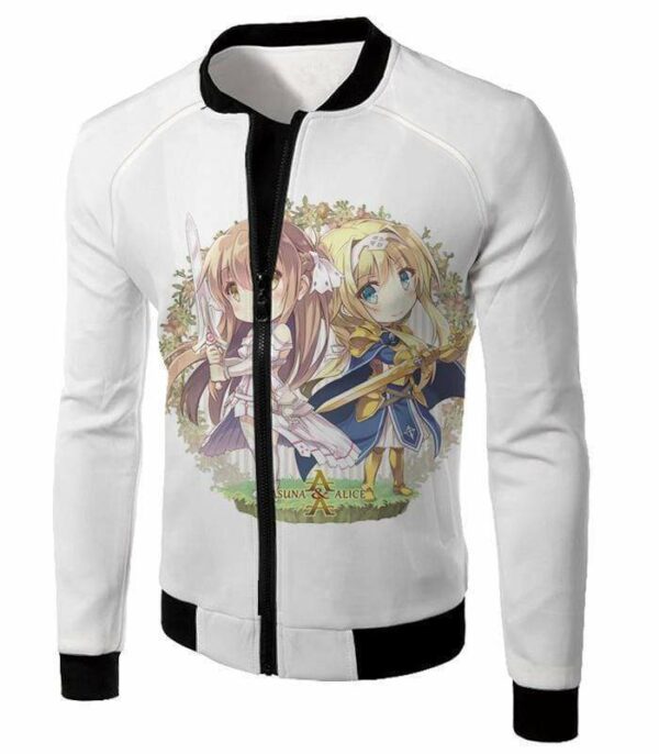 Sword Art Online Anime Girl Asuna And Alice Cool Anime Promo White Hoodie - Sword Art Online Hoodie - Jacket