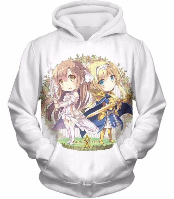 Sword Art Online Anime Girl Asuna And Alice Cool Anime Promo White Zip Up Hoodie - Sword Art Online Zip Up Hoodie - Hoodie