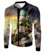 Sword Art Online Asada Shino Cool Marksman Gun Gale Online Avatar Action Promo Zip Up Hoodie - Sword Art Online Zip Up Hoodie - Jacket