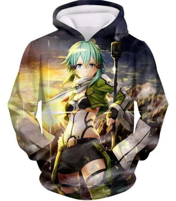 Sword Art Online Asada Shino Cool Marksman Gun Gale Online Avatar Action Promo Zip Up Hoodie - Sword Art Online Zip Up Hoodie - Hoodie