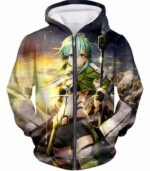 Sword Art Online Asada Shino Cool Marksman Gun Gale Online Avatar Action Promo Hoodie - Sword Art Online Hoodie - Zip Up Hoodie