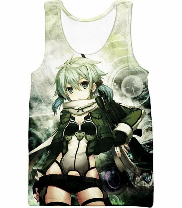 Sword Art Online Asada Shino VRMMORPG Gun Gale Online Player Cute Anime Graphic Zip Up Hoodie - Tank Top